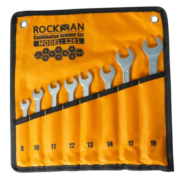 آچار یک سر تخت یک سر رینگ 8 عددی کیفی برند Rockman مدل 1281